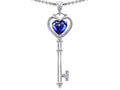 Tommaso Design™ Key to my Heart Love Key Pendant Necklace with Heart Shape Created Blue Sapphire