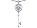 Tommaso Design™ Key to my Heart Love Key Pendant Necklace with Heart Shape White Topaz and Genuine Diamonds