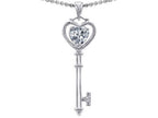 Tommaso Design™ Key to my Heart Love Key Pendant Necklace with Heart Shape White Topaz and Genuine Diamonds