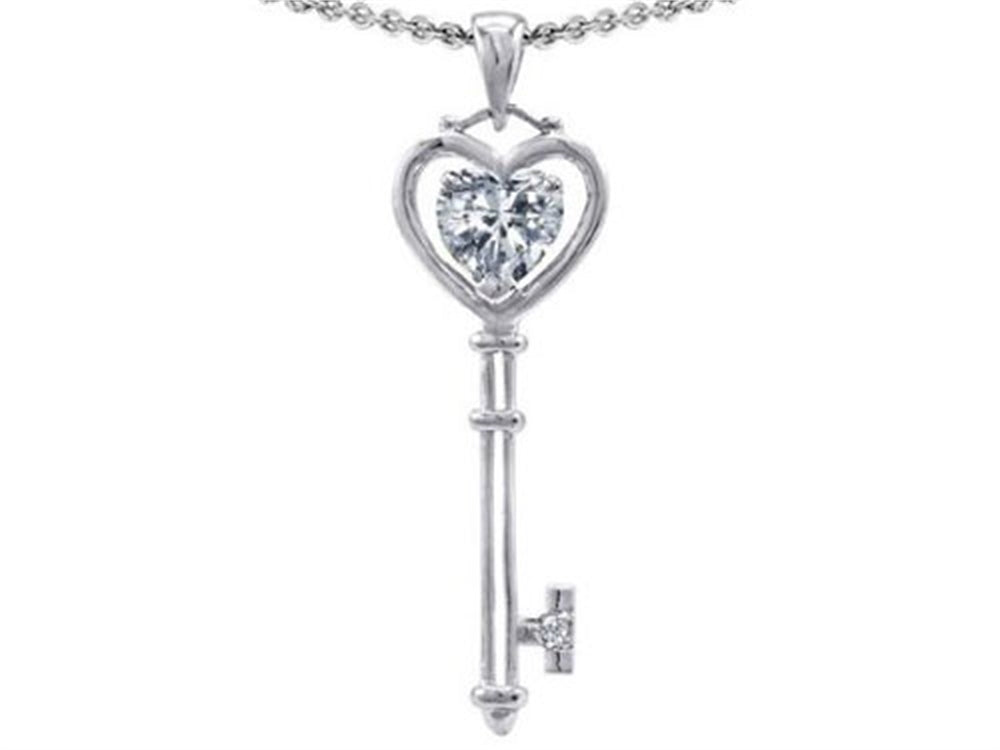 Tommaso Design™ Key to my Heart Love Key Pendant Necklace with Heart Shape White Topaz and Genuine Diamonds