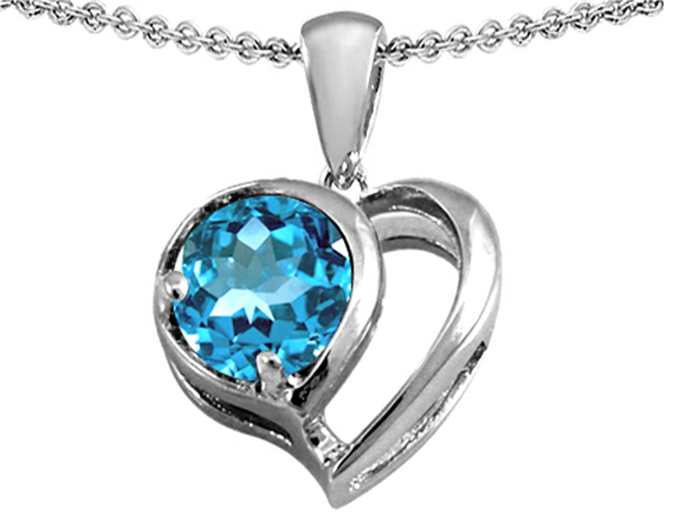 Star K™ Heart Shape Pendant Necklace With Round 7mm Simulated Aquamarine
