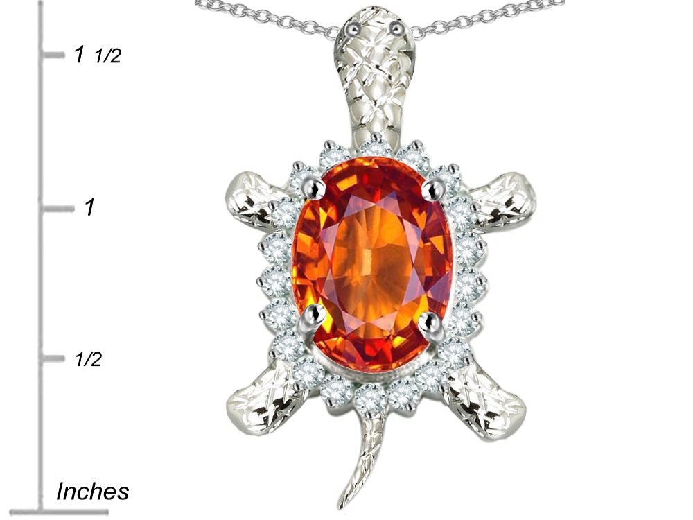 Star K™ Good Luck Turtle Pendant Necklace With Oval 12x10mm Simulated Mexican Fire Opal