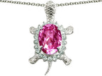 Star K™ Good Luck Turtle Pendant Necklace With Oval 12x10mm Created Pink Sapphire