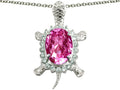 Star K™ Good Luck Turtle Pendant Necklace With Oval 12x10mm Created Pink Sapphire