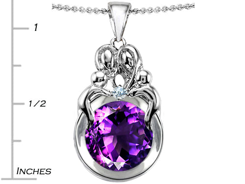 Star K™ Large Loving Mother And Family Pendant Necklace With Round 10mm Simulated Amethyst