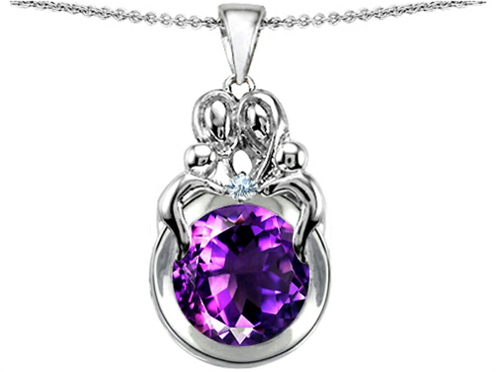 Star K™ Large Loving Mother And Family Pendant Necklace With Round 10mm Simulated Amethyst