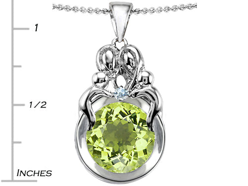 Star K™ Large Loving Mother And Family Pendant Necklace With Round 10mm Simulated Peridot and Cubic Zirconia