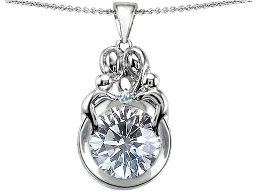 Star K™ Large Loving Mother And Family Pendant Necklace With Round 10mm Genuine White Topaz