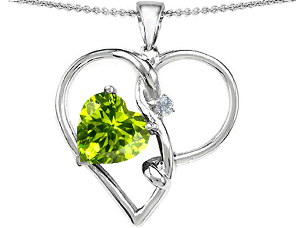 Star K™ Large 10mm Heart Shaped Simulated Peridot Knotted Heart Pendant Necklace