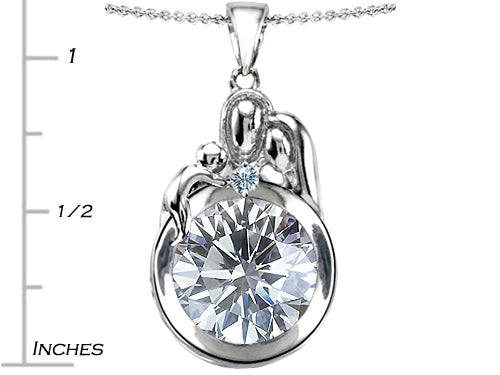 Star K™ Loving Mother And Father With Child Family Pendant Necklace With 10mm Round Genuine White Topaz