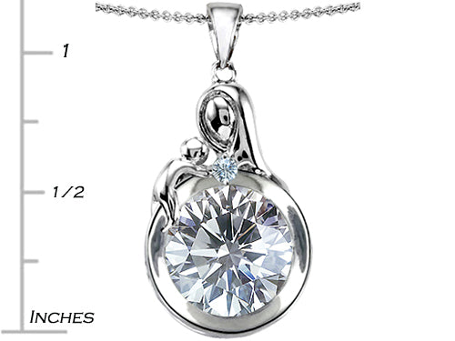 Star K™ Loving Mother With Child Family Pendant Necklace With Round 10mm Genuine White Topaz