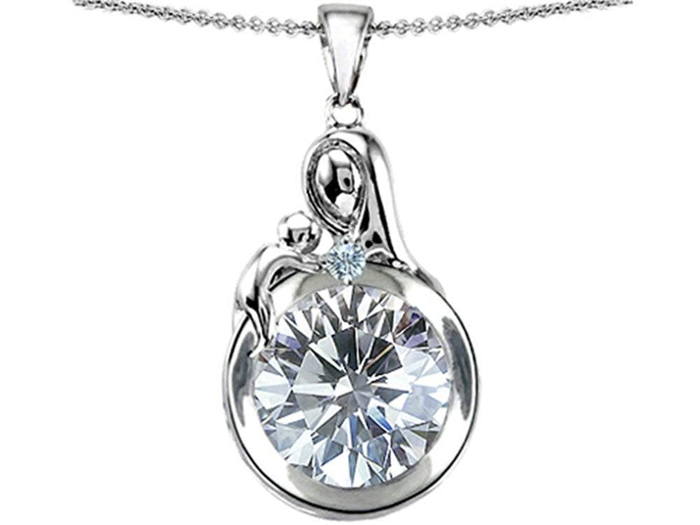 Star K™ Loving Mother With Child Family Pendant Necklace With Round 10mm Genuine White Topaz