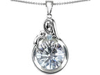 Star K™ Loving Mother With Child Family Pendant Necklace With Round 10mm Genuine White Topaz