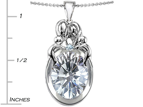 Star K™ Loving Mother And Family Pendant Necklace With Oval 11x9mm Genuine White Topaz