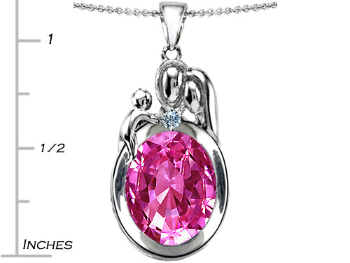Star K™ Loving Mother And Father With Child Pendant Necklace With Oval 11x9mm Created Pink Sapphire