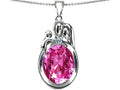 Star K™ Loving Mother And Father With Child Pendant Necklace With Oval 11x9mm Created Pink Sapphire