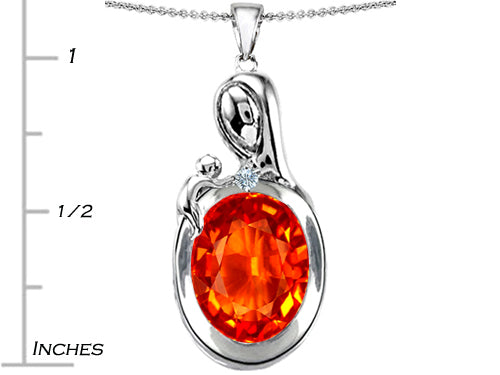 Star K™ Loving Mother With Child Family Pendant Necklace With Oval 11x9mm Simulated Mexican Fire Opal