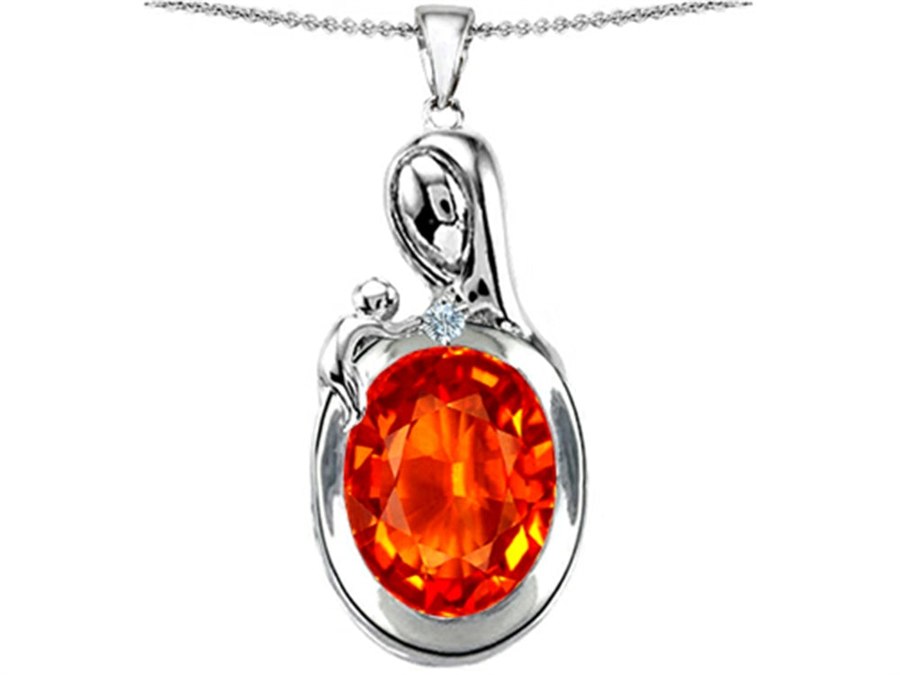 Star K™ Loving Mother With Child Family Pendant Necklace With Oval 11x9mm Simulated Mexican Fire Opal