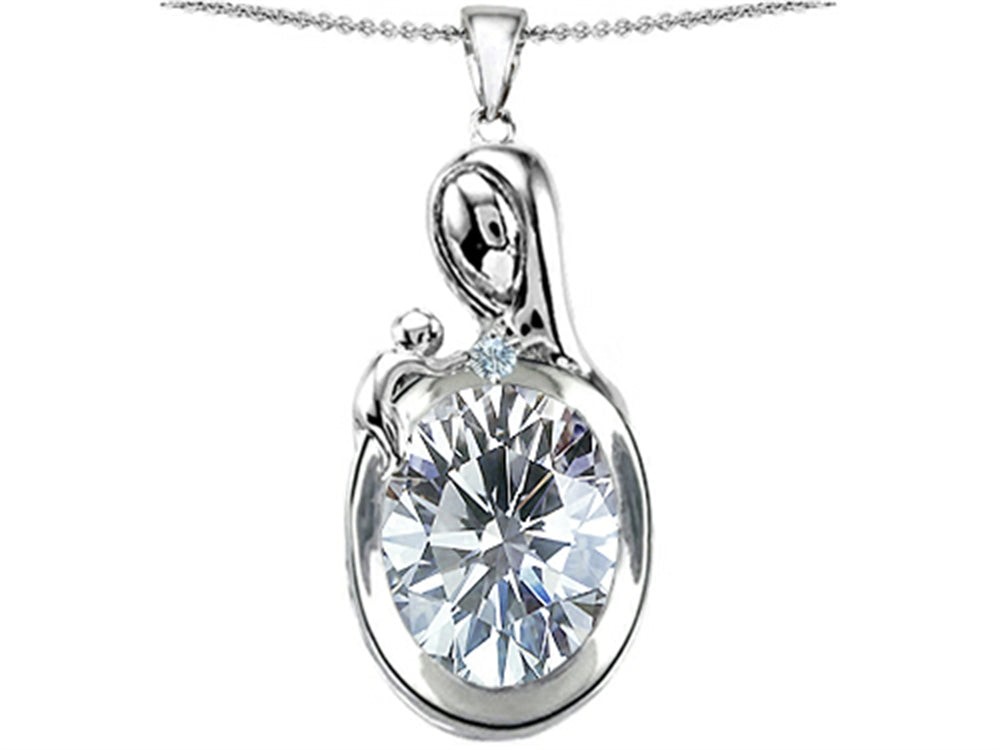 Star K™ Loving Mother With Child Family Pendant Necklace With Oval 11x9mm Genuine White Topaz