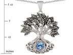 Star K Tree Of Life Good Luck Pendant Necklace With 7mm Round Simulated Aquamarine