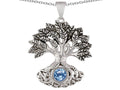 Star K Tree Of Life Good Luck Pendant Necklace With 7mm Round Simulated Aquamarine