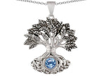 Star K Tree Of Life Good Luck Pendant Necklace With 7mm Round Simulated Aquamarine