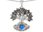 Star K Tree Of Life Good Luck Pendant Necklace With 7mm Round Simulated Blue Topaz