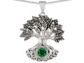 Star K Tree Of Life Good Luck Pendant Necklace With 7mm Round Simulated Emerald