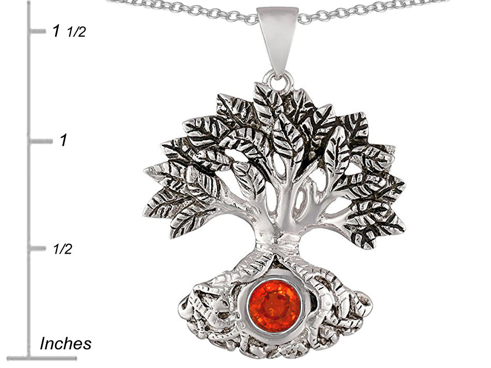 Star K Tree Of Life Good Luck Pendant Necklace With 7mm Round Simulated Orange Mexican Fire Opal