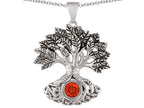 Star K Tree Of Life Good Luck Pendant Necklace With 7mm Round Simulated Orange Mexican Fire Opal