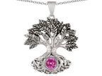 Star K Tree Of Life Good Luck Pendant Necklace With 7mm Round Created Pink Sapphire