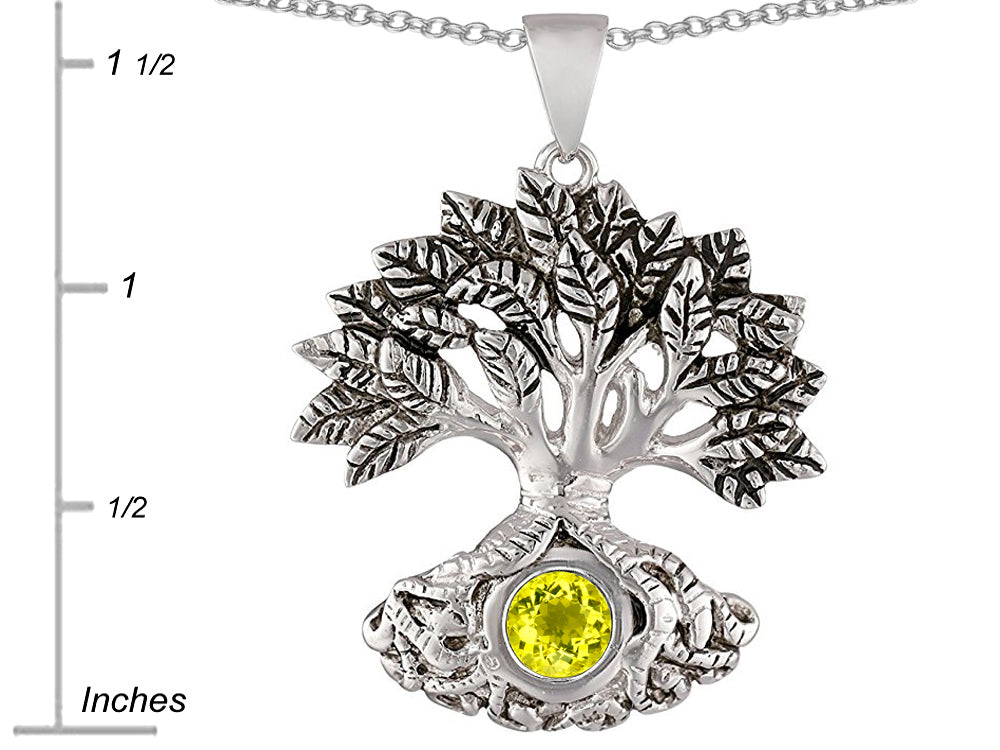 Star K Tree Of Life Good Luck Pendant Necklace With 7mm Round Simulated Yellow Sapphire