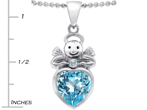 Star K™ Love Angel Pendant Necklace with 10mm Simulated Aquamarine Heart