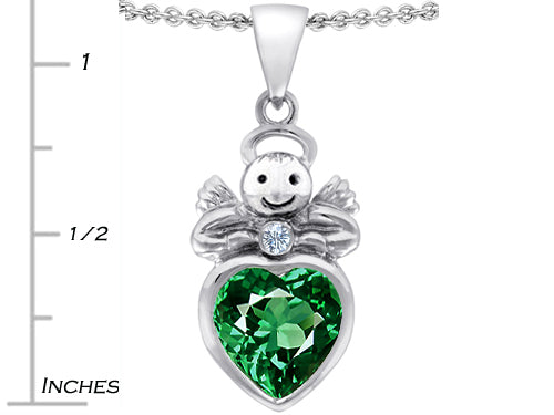Star K™ Love Angel Pendant Necklace with 10mm Simulated Emerald Heart