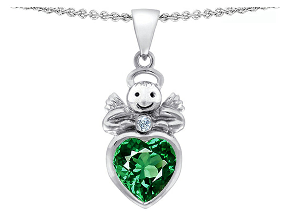 Star K™ Love Angel Pendant Necklace with 10mm Simulated Emerald Heart
