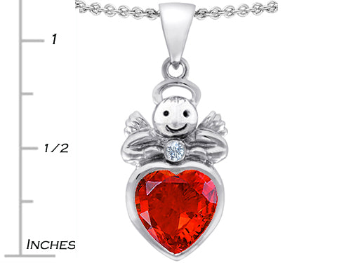 Star K™ Love Angel Pendant Necklace with 10mm Simulated Orange Mexican Fire Opal Heart