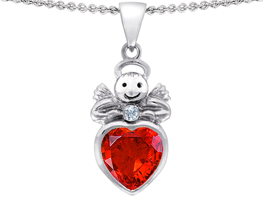 Star K™ Love Angel Pendant Necklace with 10mm Simulated Orange Mexican Fire Opal Heart