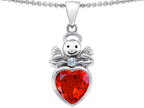 Star K™ Love Angel Pendant Necklace with 10mm Simulated Orange Mexican Fire Opal Heart