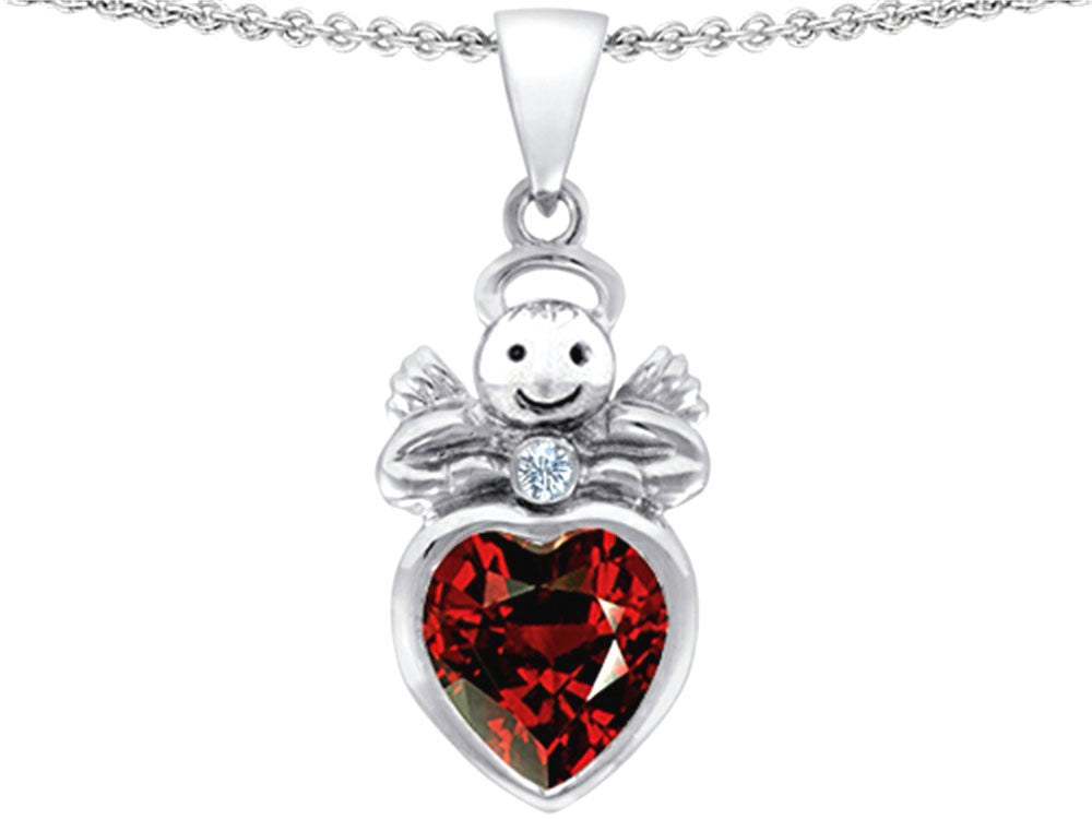 Star K™ Love Angel Pendant Necklace With 10mm Simulated Garnet Heart