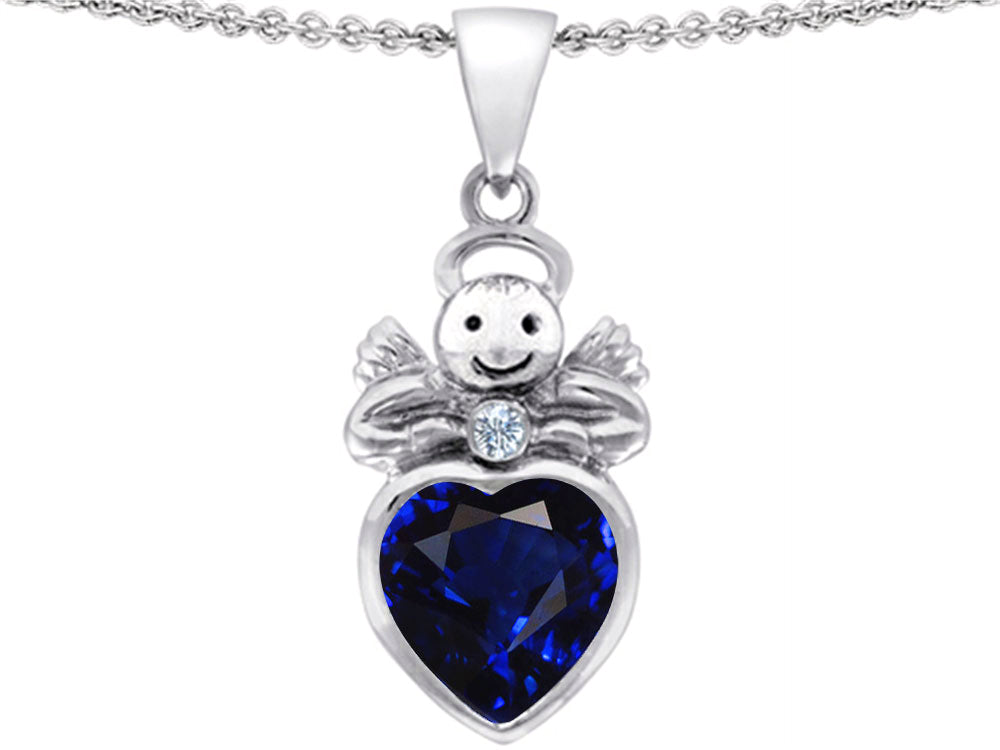 Star K™ Love Angel Pendant Necklace with 10mm Simulated Sapphire Heart