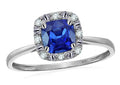 Star K 10 kt White Gold Classic Cushion-Cut Created Sapphire Designer Halo Ring