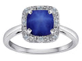 Star K 10 kt White Gold Classic Cushion-Cut Created Star Sapphire Designer Halo Ring