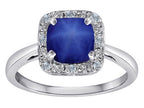 Star K 10 kt White Gold Classic Cushion-Cut Created Star Sapphire Designer Halo Ring