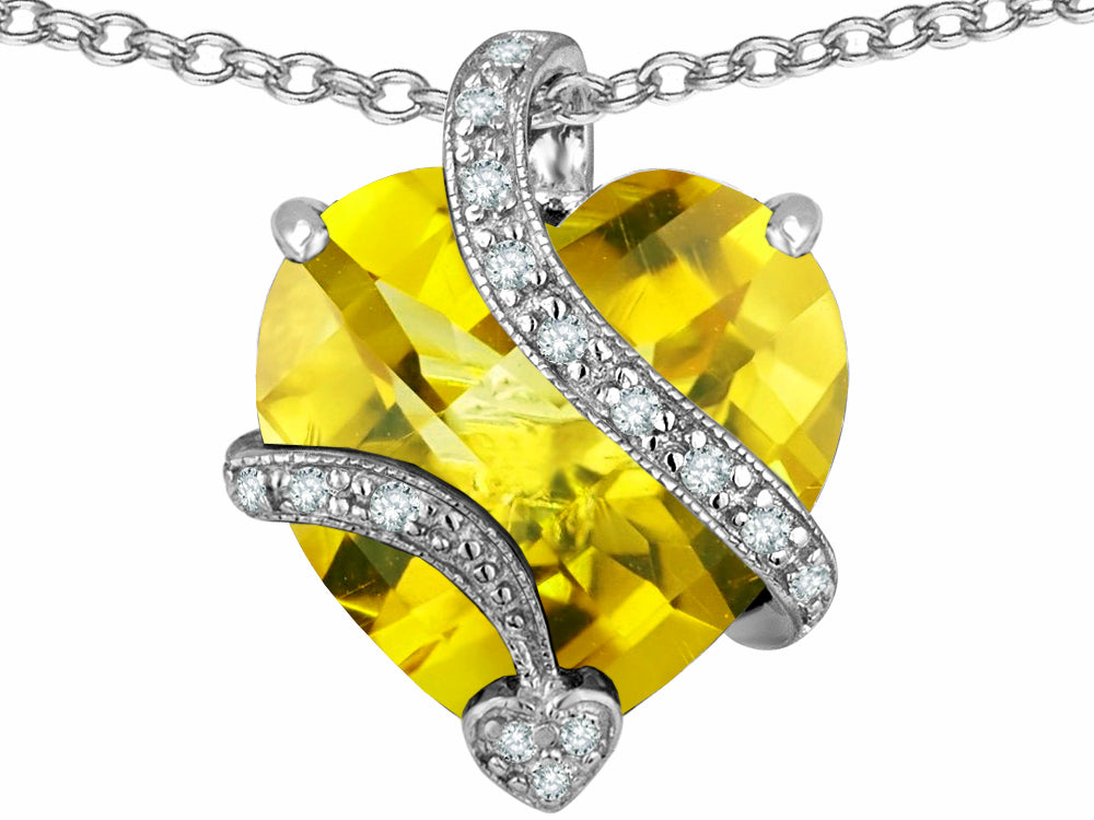 Star K™ Large 15mm Heart Shape Simulated Citrine Love Pendant Necklace