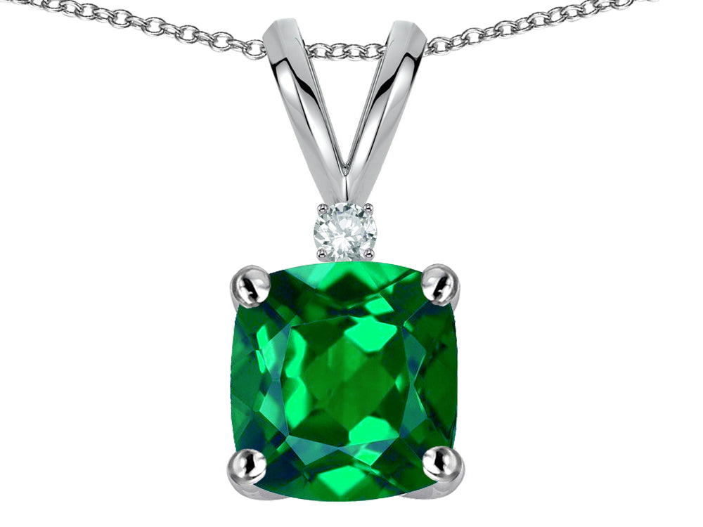Star K™ 7mm Cushion-Cut Simulated Emerald Pendant Necklace
