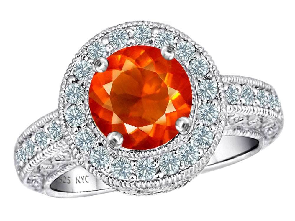 Star K 7mm Round Simulated Mexican Fire Opal Ring