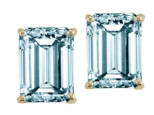 Tommaso Design™ 8x6mm Emerald Cut Simulated Aquamarine Earrings