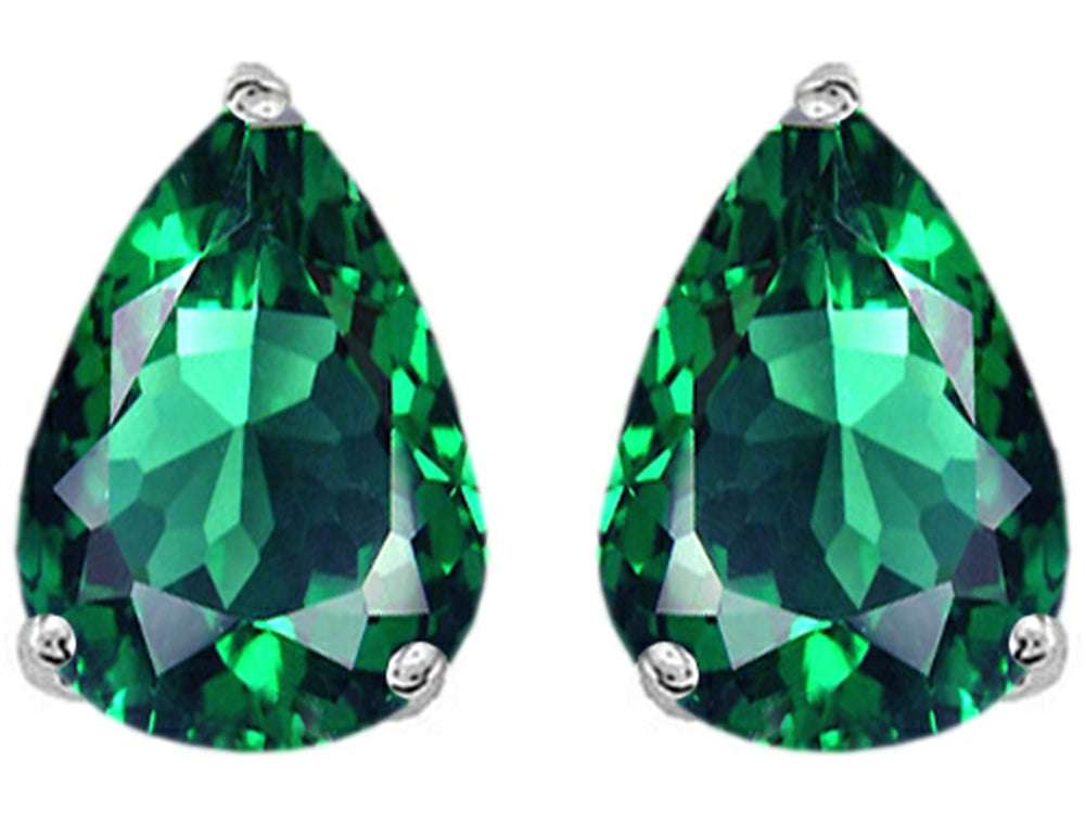 Star K™ Pear Shape 9x7mm Simulated Emerald Earrings Studs