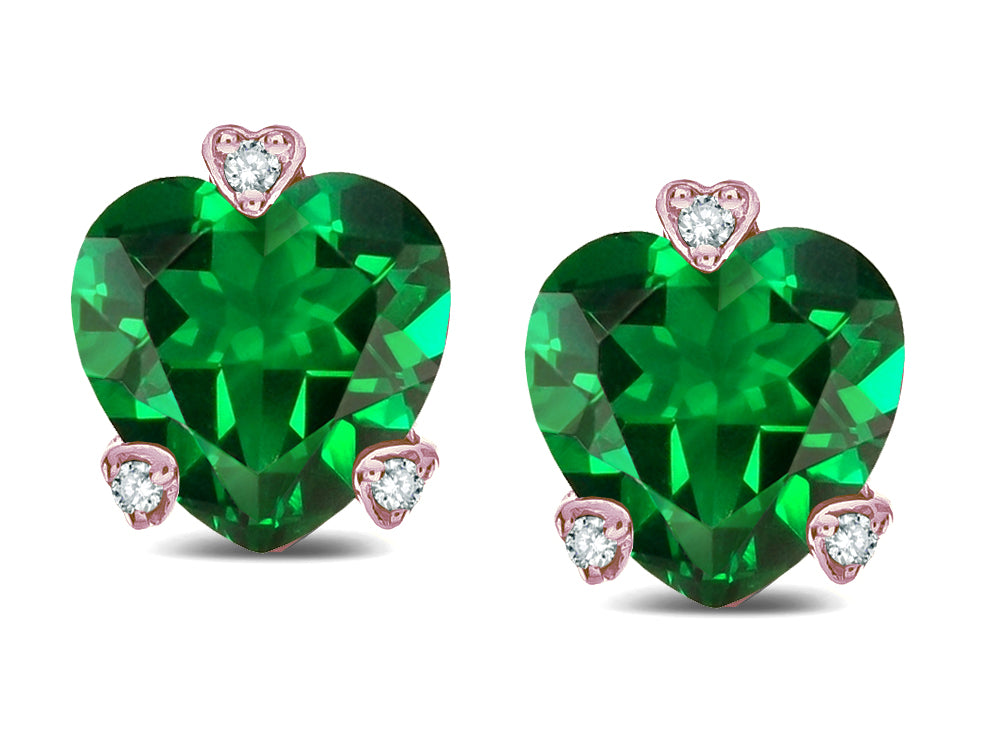 Tommaso Design™ 6mm Heart Shape Simulated Emerald Love Stud Earrings 7 x 7mm