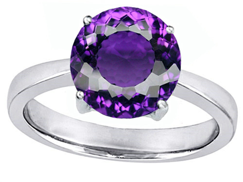 Star K Large Solitaire Big Stone Ring With 10mm Round Simulated Amethyst
